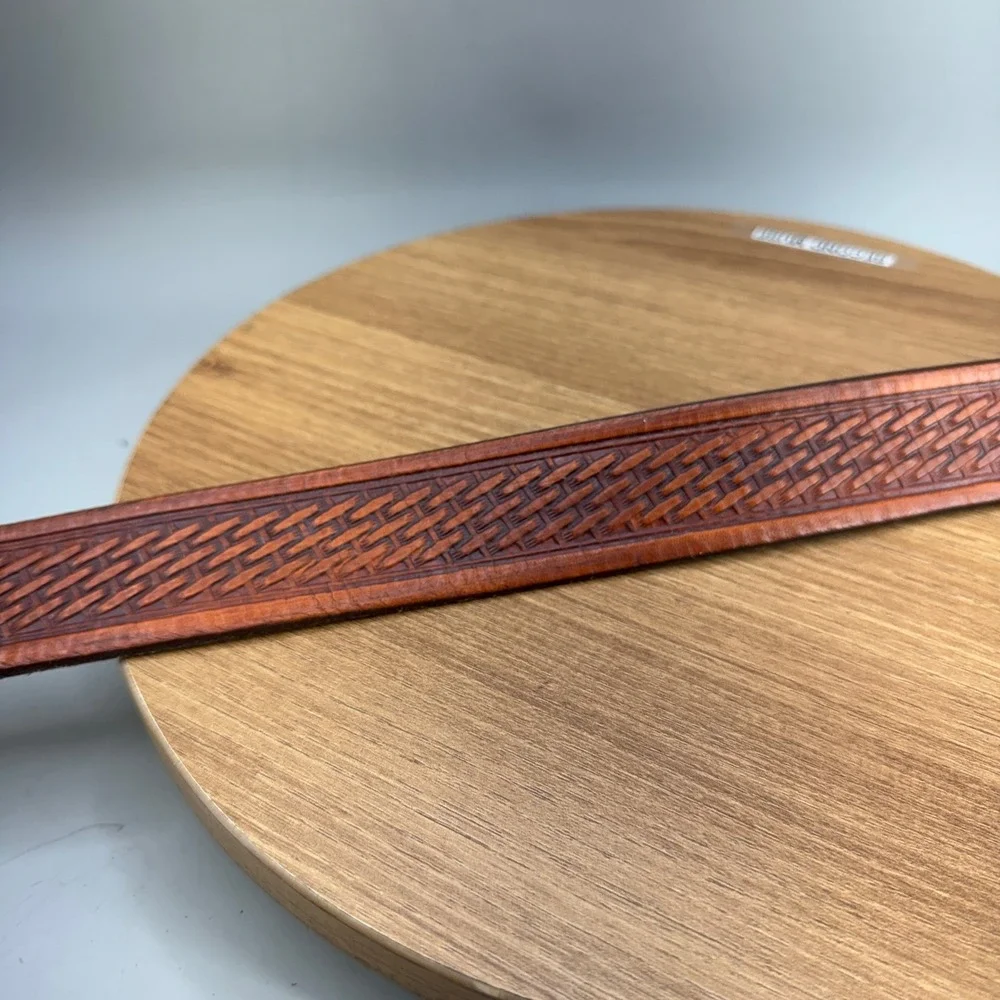 Unbranded Basketweave Leather Belt 34 Brown Western‎ Cowboy Tooled Boho Rugged